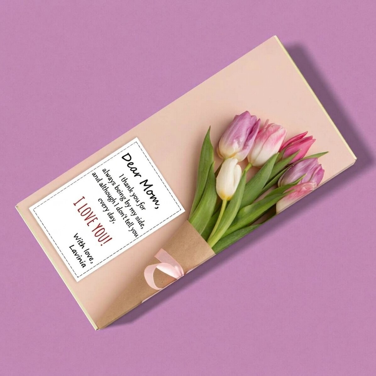 Personalisierte Schokolade mit Text – Tulpenstrauß