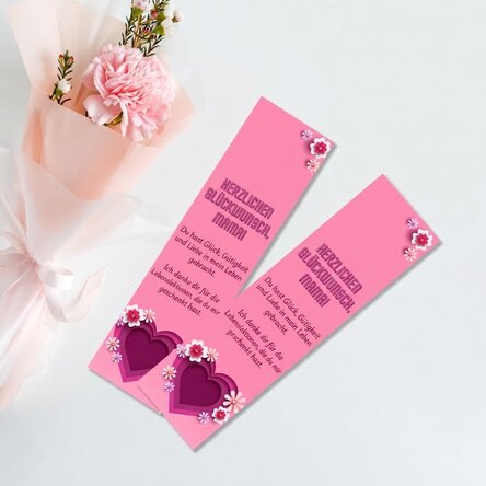 Personalisiertes Lesezeichen mit Botschaft – Rosa Herz