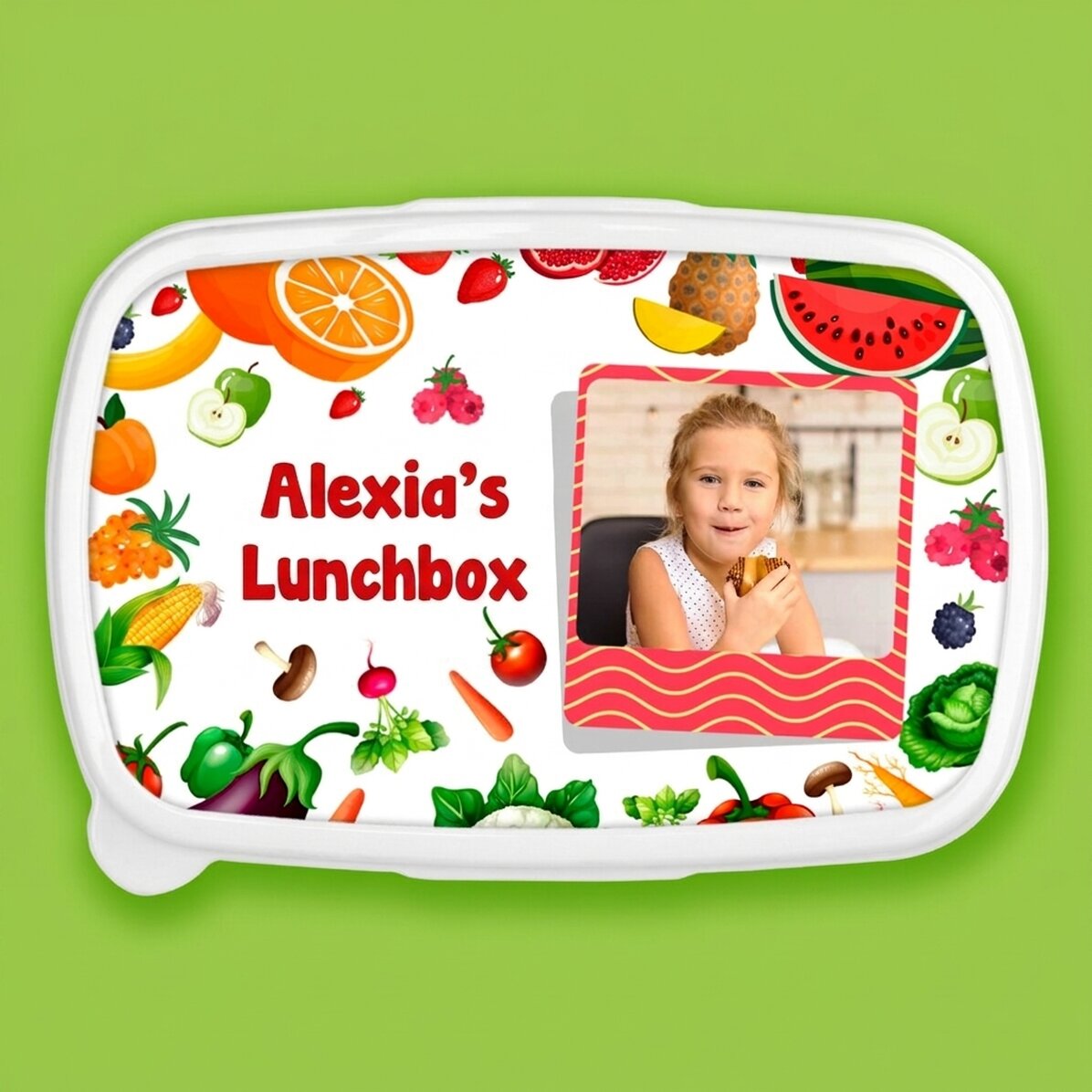 Lunchbox, personalisierte Auflaufform mit Foto und Text – Obst und Gemüse