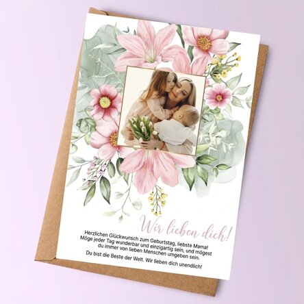 Personalisierte Karte mit Foto und Text – Floral