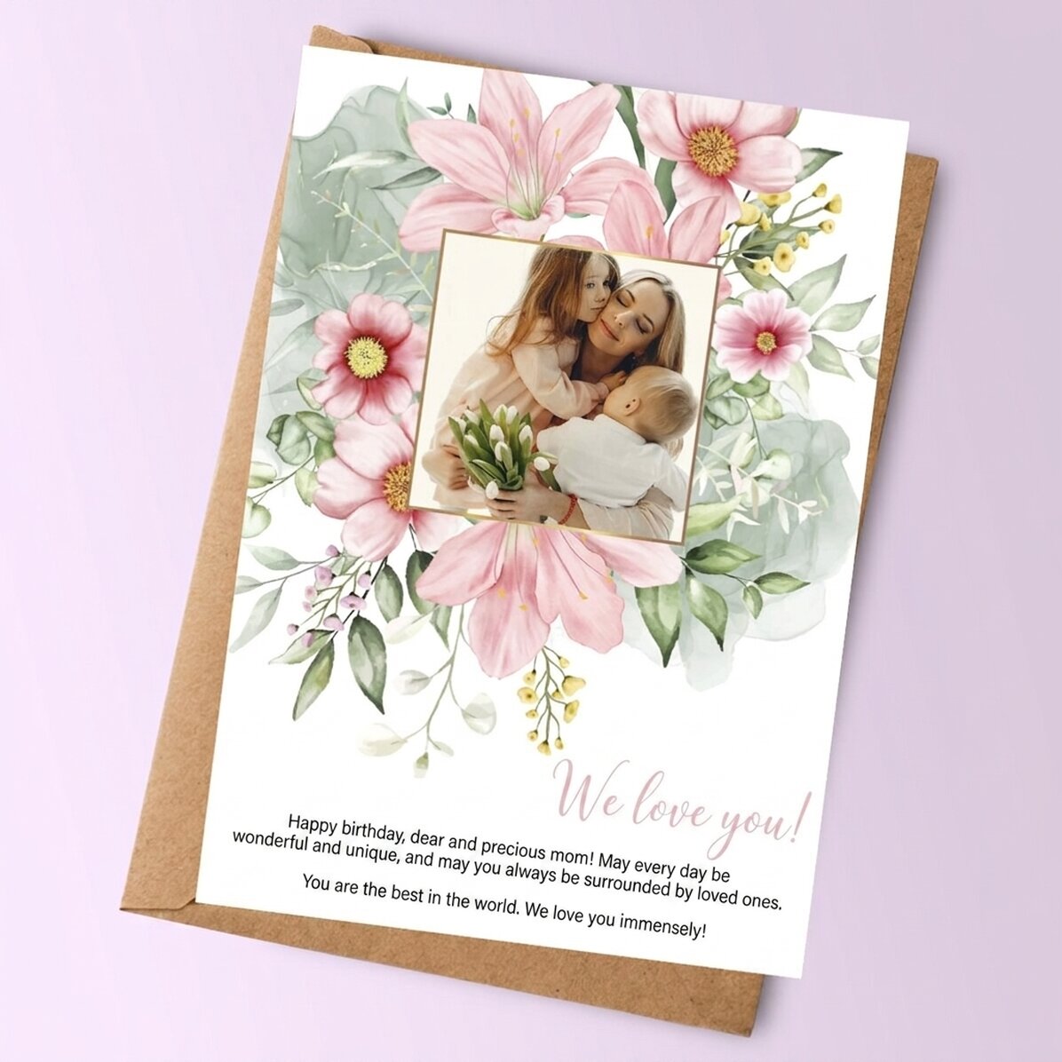Personalisierte Karte mit Foto und Text – Floral