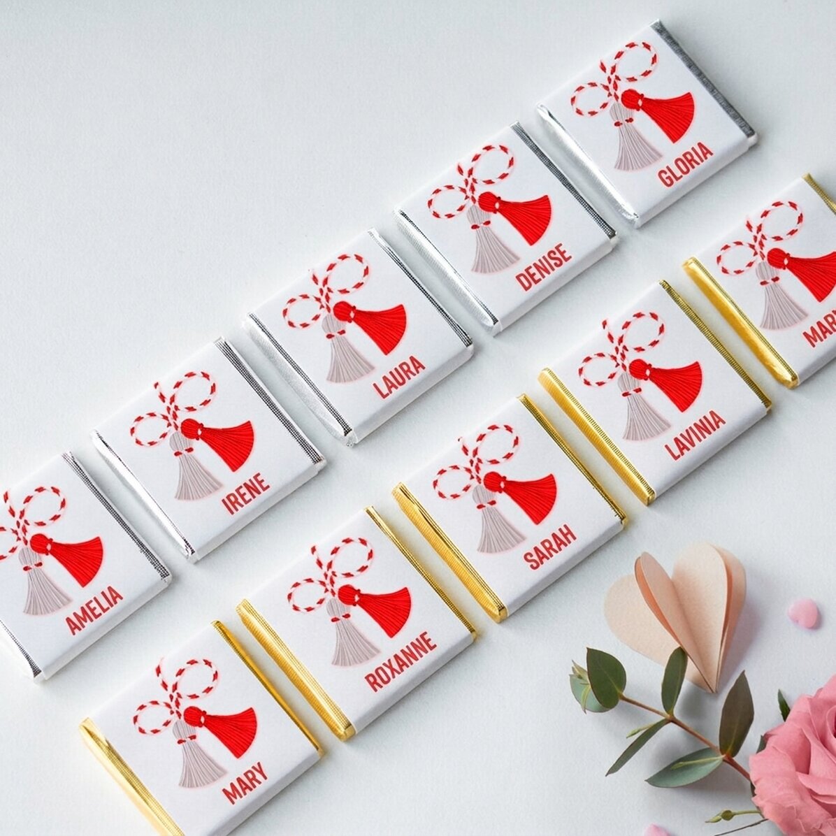 Set mit 10 personalisierten Mini-Pralinen mit süßem Namen