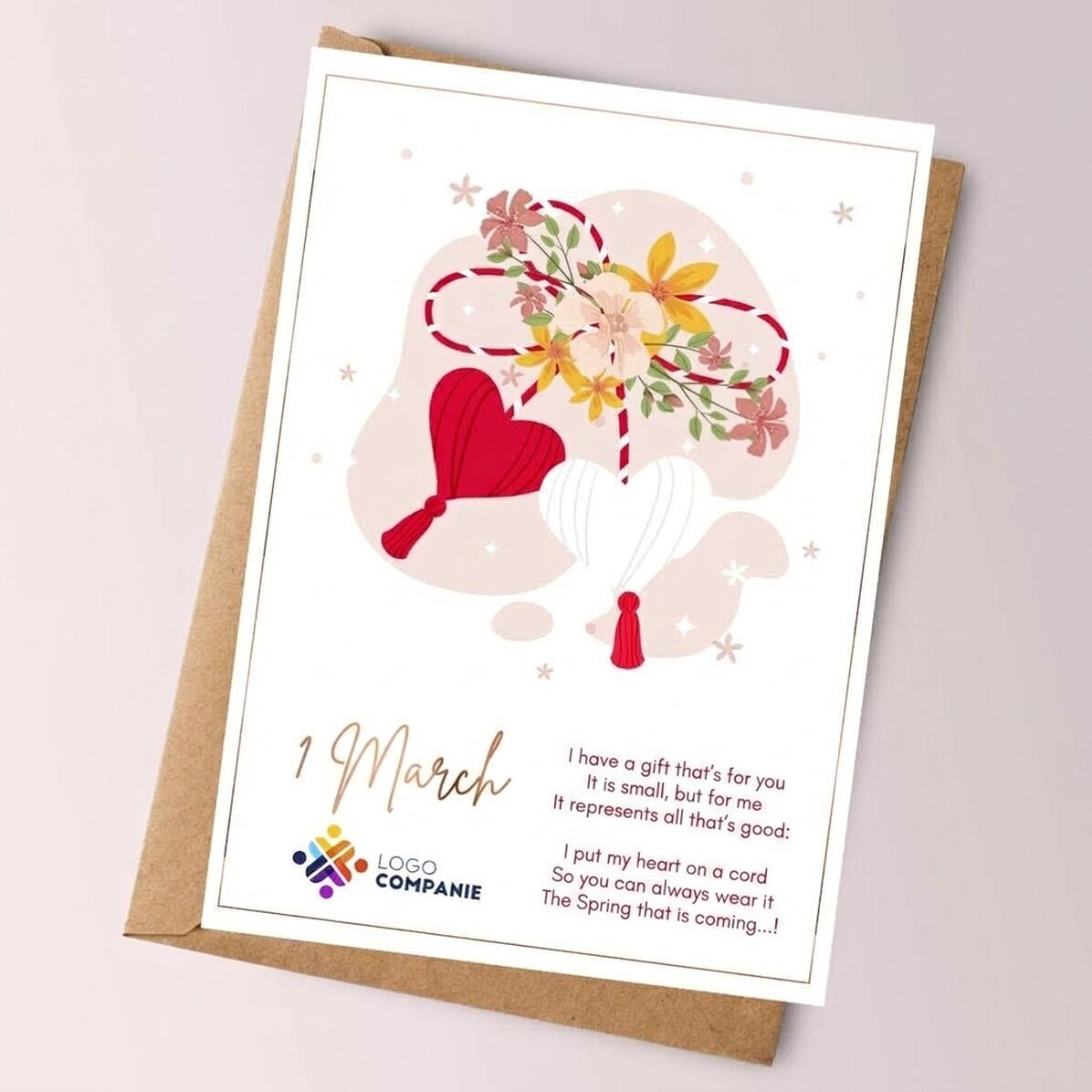 Personalisierte Karte mit Text und Logo – Schöner Frühling