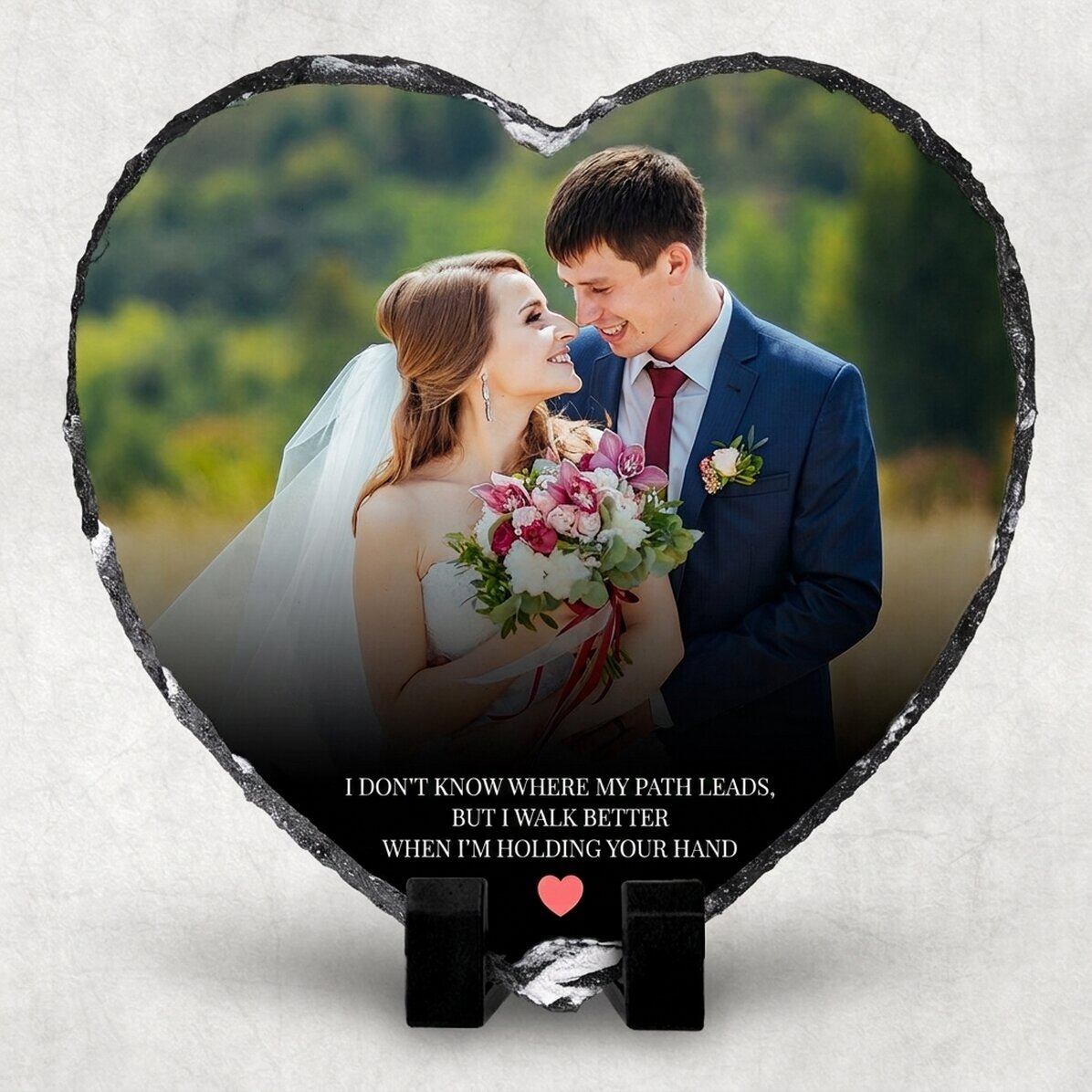 Schiefer in Herzform, individuell gestaltet mit einer Botschaft und einem Foto – Heart