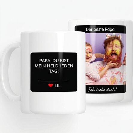 Personalisierte Tasse mit Text und Foto – Mein Held