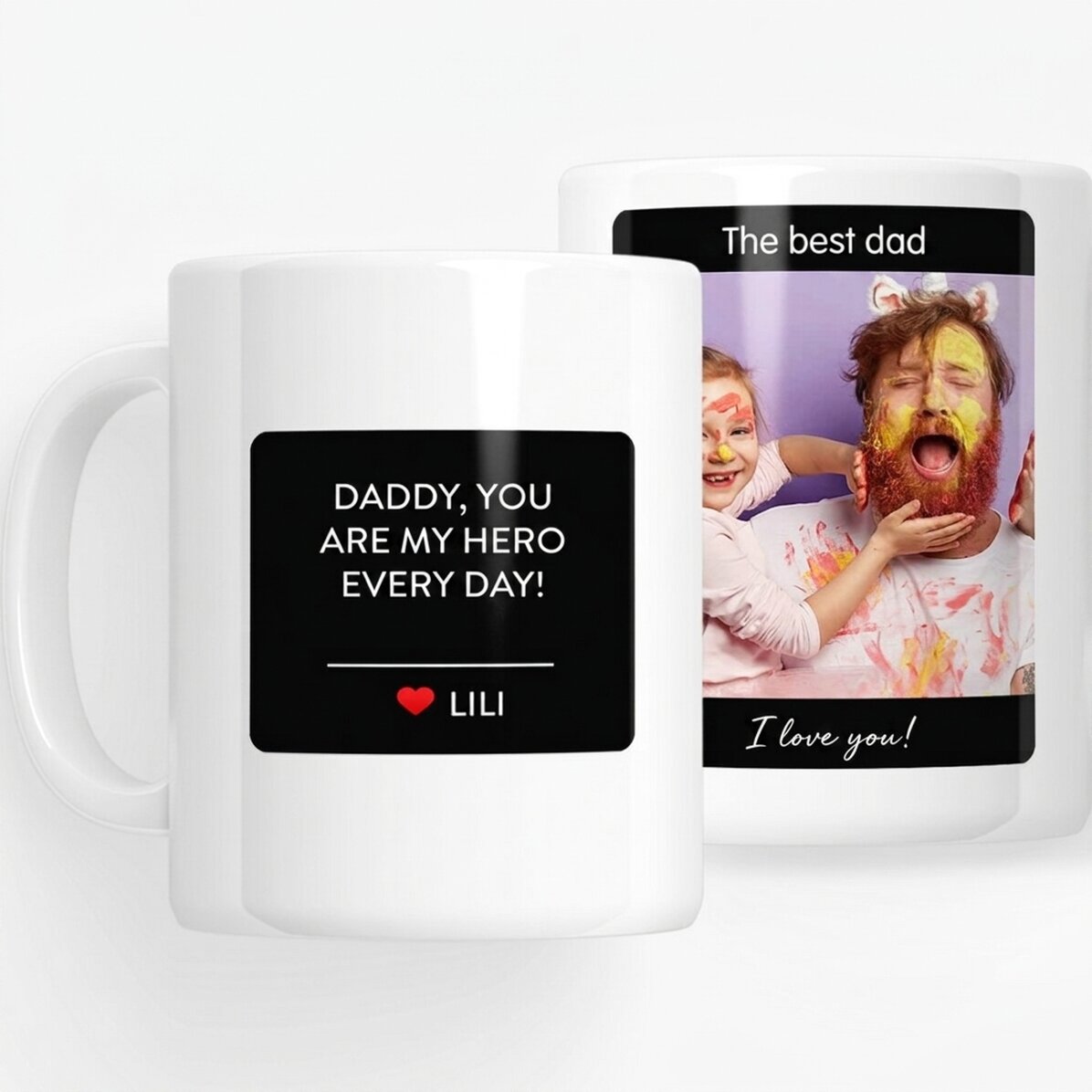 Personalisierte Tasse mit Text und Foto – Mein Held