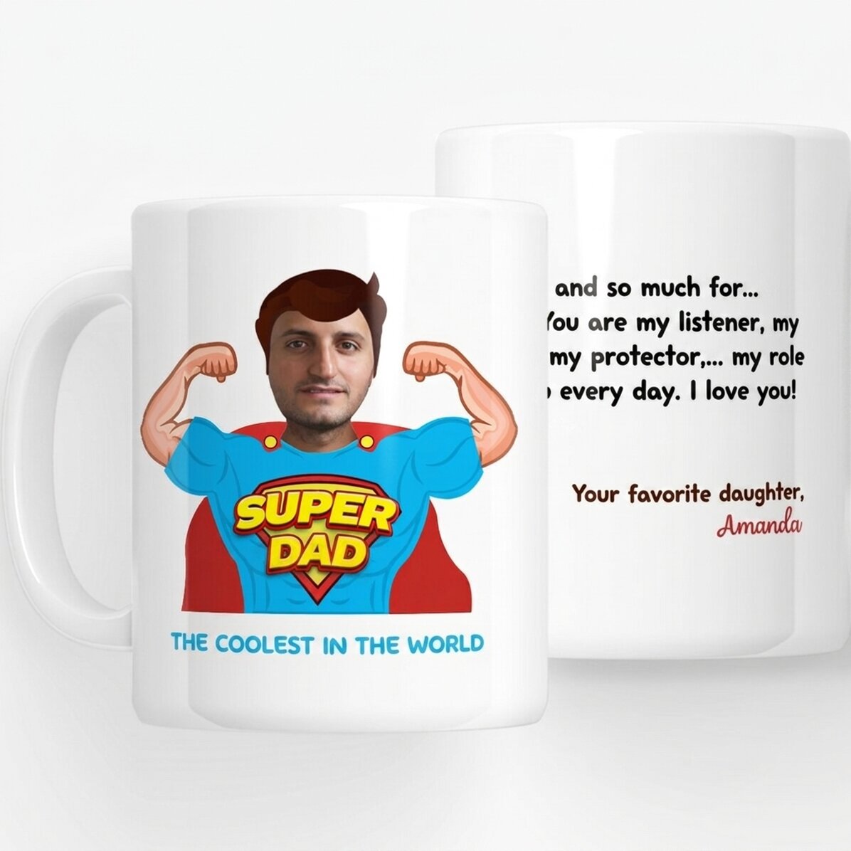 Personalisierte Tasse mit Foto und Botschaft – Papa, mein Held