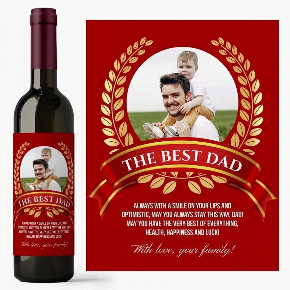 Personalisierter Wein mit Text und einem Foto für Papa – Der beste Papa