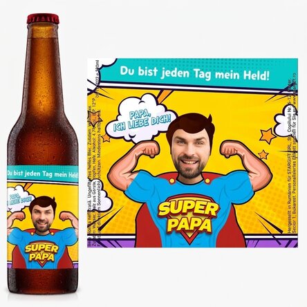 Individuell gestaltetes Bier mit Foto und Text – Super Papa
