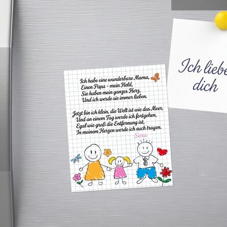 Individuell gestalteter Magnet (10 x 12 cm) mit einem Gedicht für Eltern – Mädchen