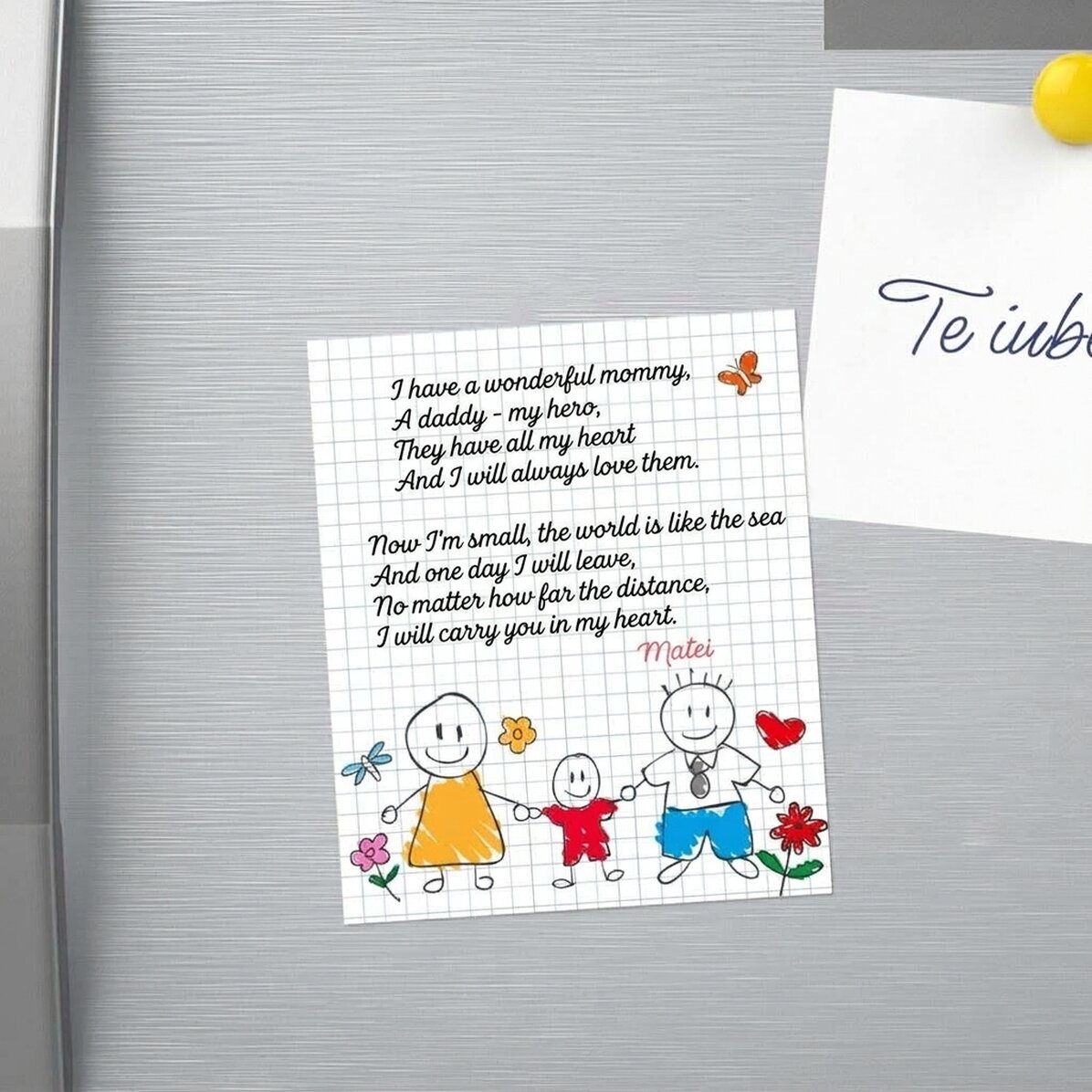 Individuell gestalteter Magnet (10 x 12 cm) mit einem Gedicht für Eltern – kleiner Junge