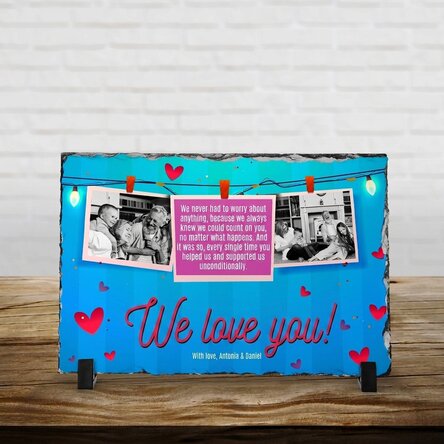 Personalised slate plaque with 2 photos and message for grandparents