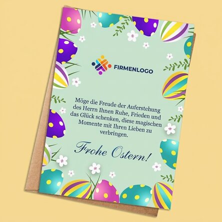 Individuell gestaltete Karte mit Text und Logo – Frohe Ostern