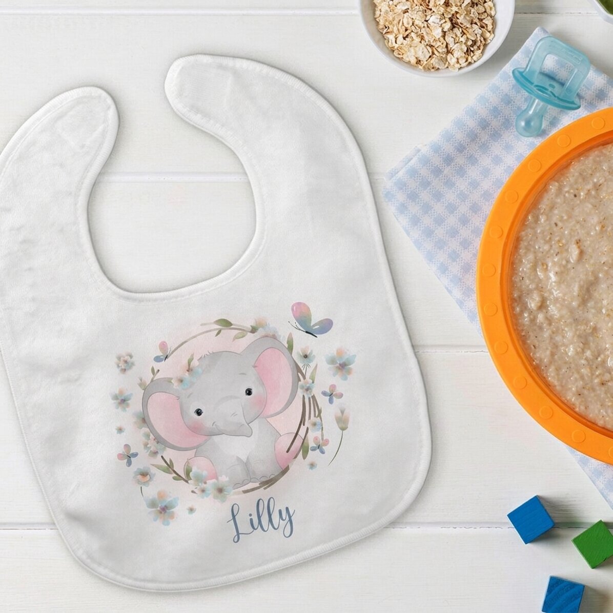Personalisiertes Baby-Lätzchen mit Namen – Little Elephant