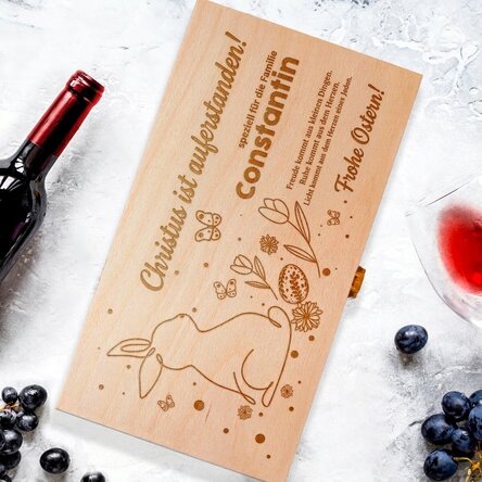 Personalisierte Weinkiste für zwei Flaschen mit der Aufschrift „Christus ist auferstanden!“