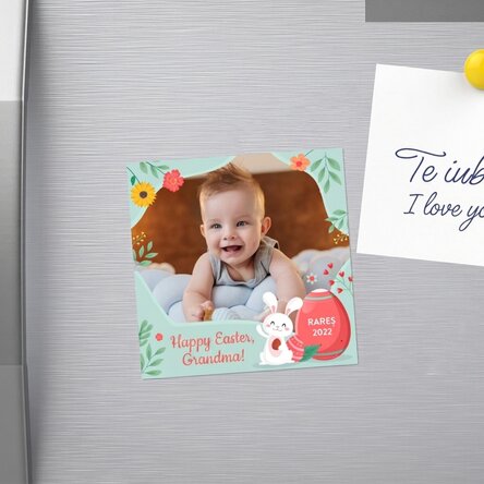 10x10 magnet personalised with a photo and text - Happy Easter