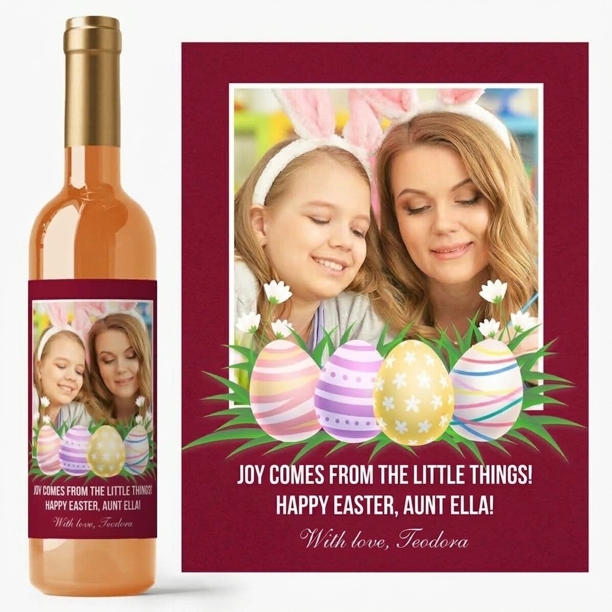 Personalisierter Wein mit einem Foto und einer Osterbotschaft