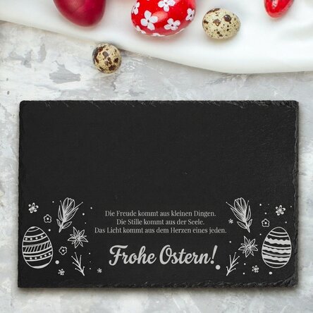 Individuell gravierte Schieferplatte mit Text – Frohe Ostern!