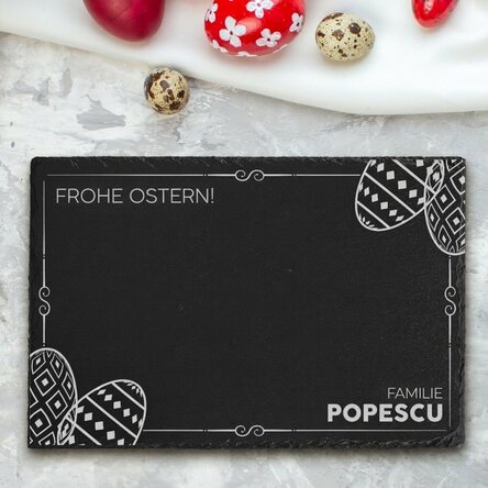 Individuell gravierte Schieferplatte mit Text – Ostern mit der Familie