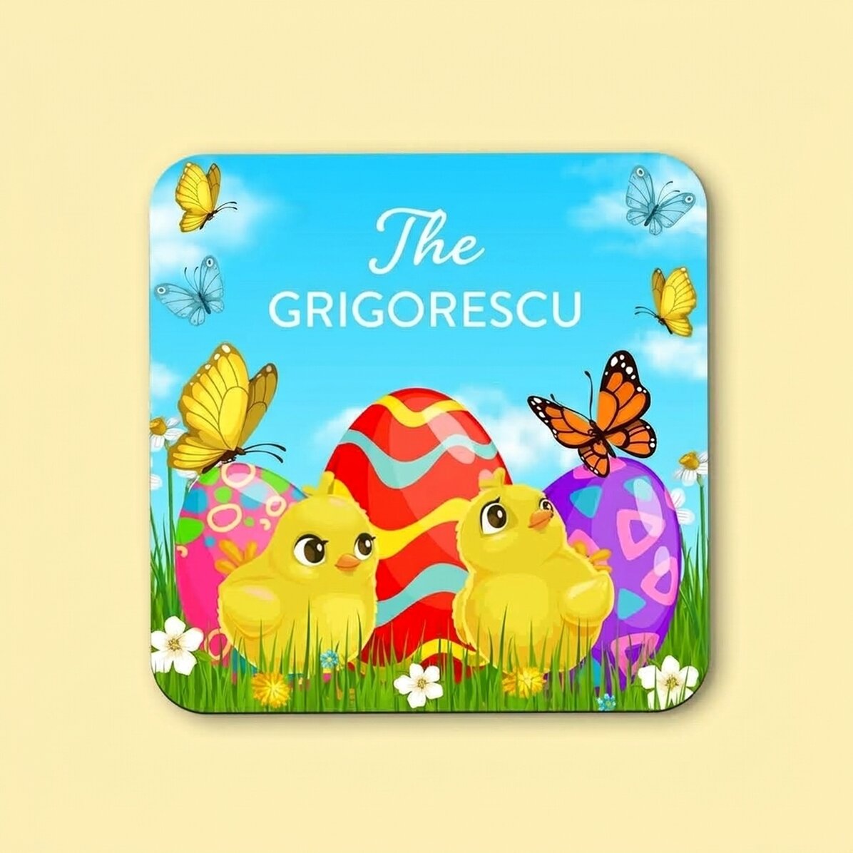 Personalisierter Gläserhalter mit Text – Frohe Ostern