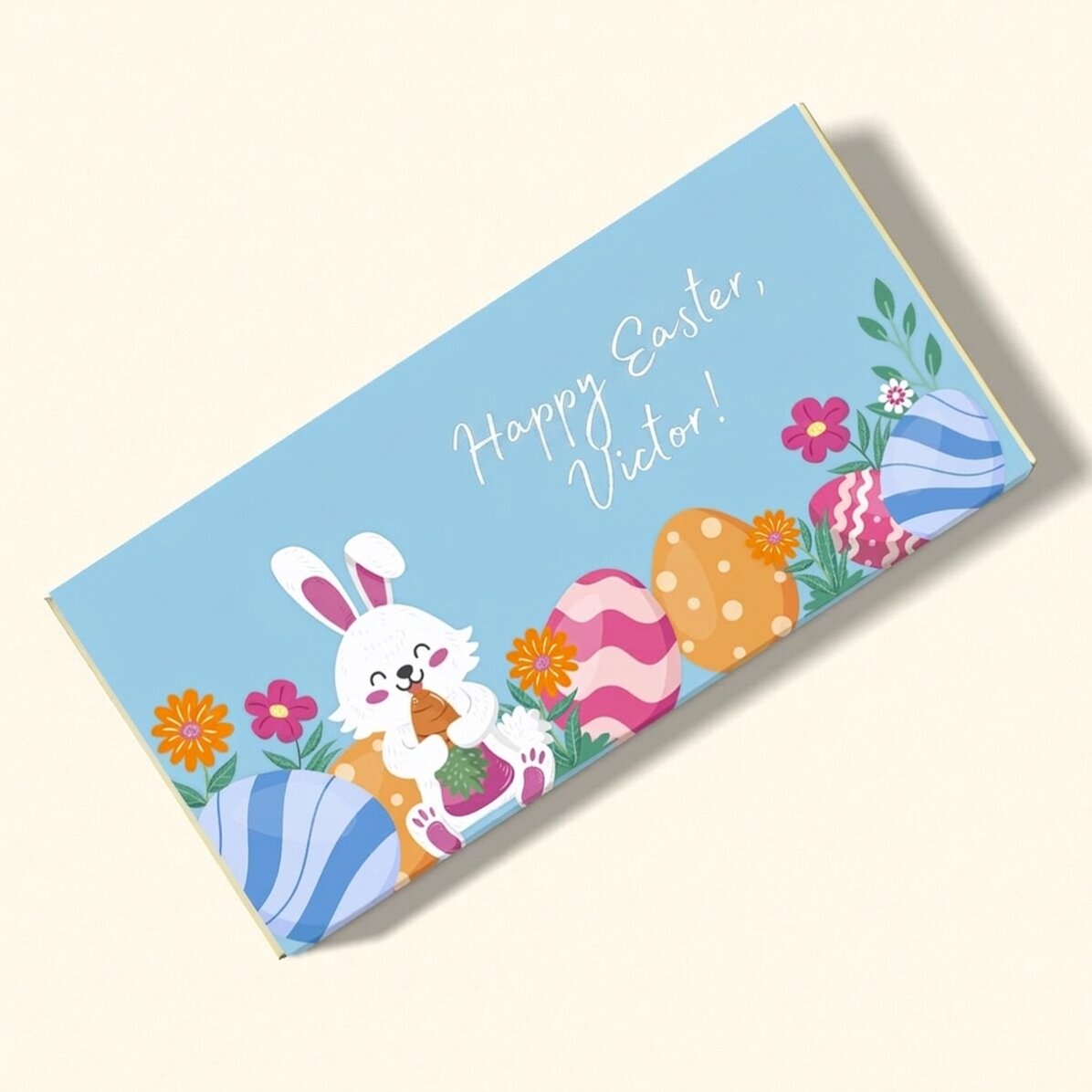 Personalisierte Schokolade mit Schriftzug – Frohe Ostern!