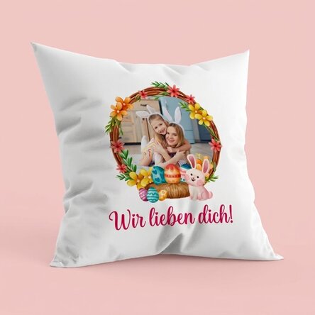 Personalisiertes Kissen mit Text und Foto – Hase
