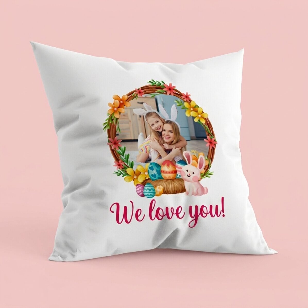 Personalisiertes Kissen mit Text und Foto – Hase
