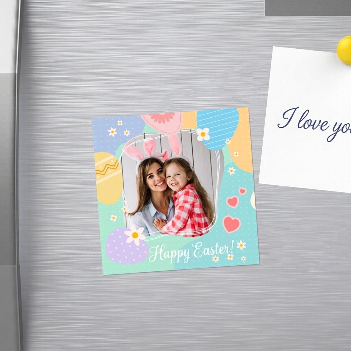 Individuell gestalteter Magnet 10x10 mit Foto und Text – Frohe Ostern