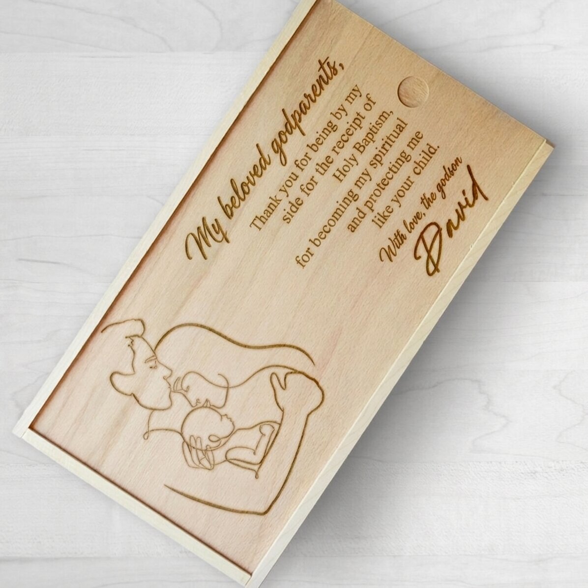 Personalisierte Geschenkbox aus Holz – Liebe Paten