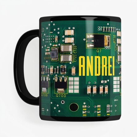 Personalisierte schwarze Tasse mit Aufdruck für Elektronikbegeisterte – Motherboard