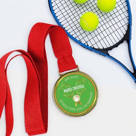 Personalisierte Medaille mit Text – Tennis