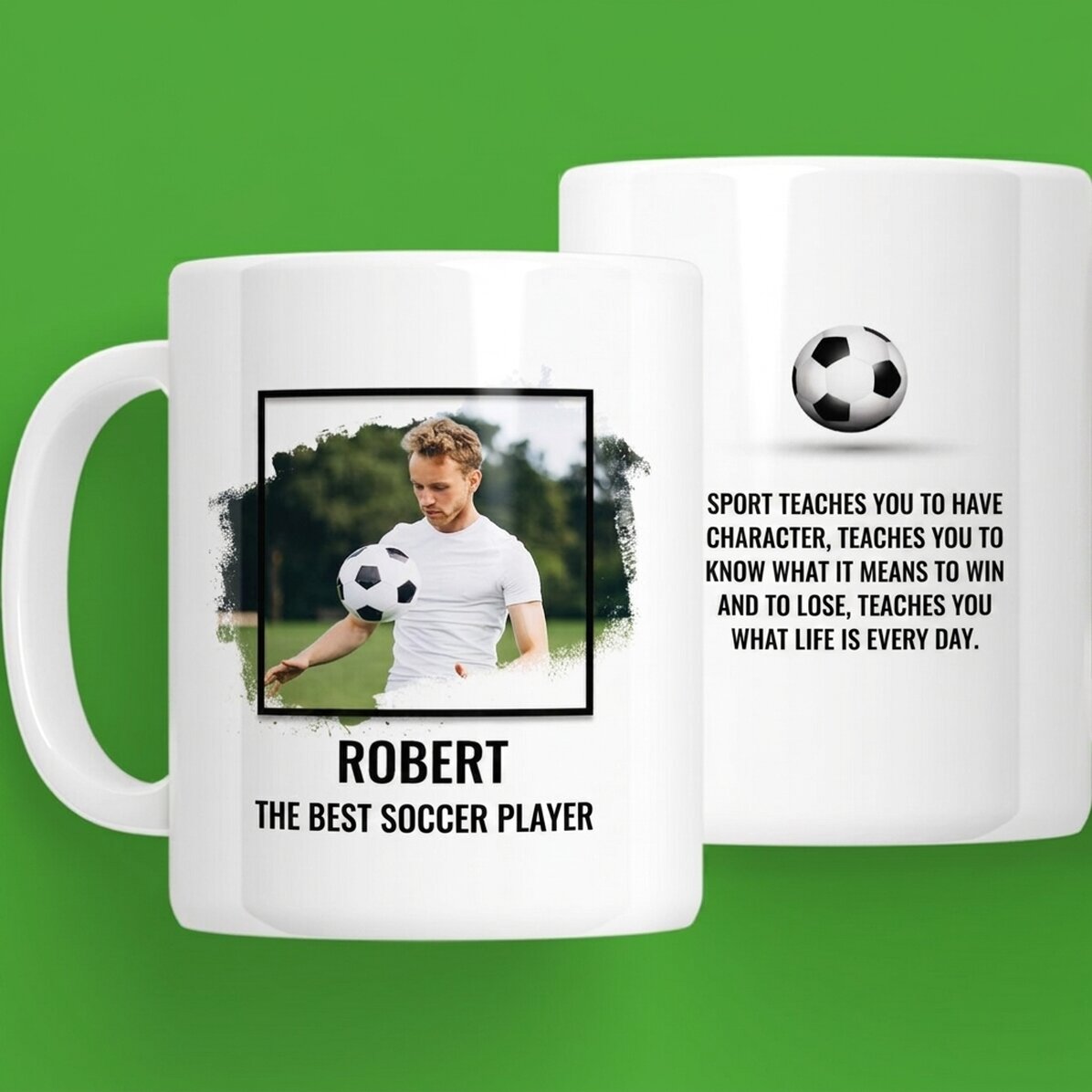 Personalisierte Tasse mit Foto und Text – FUSSBALL