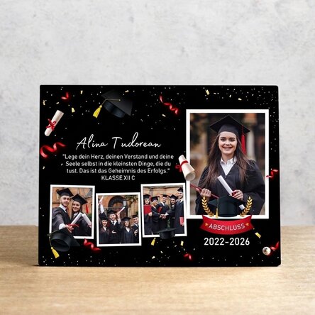 Personalisierter Fotorahmen für den Schreibtisch mit 4 Fotos und Text für Absolventen