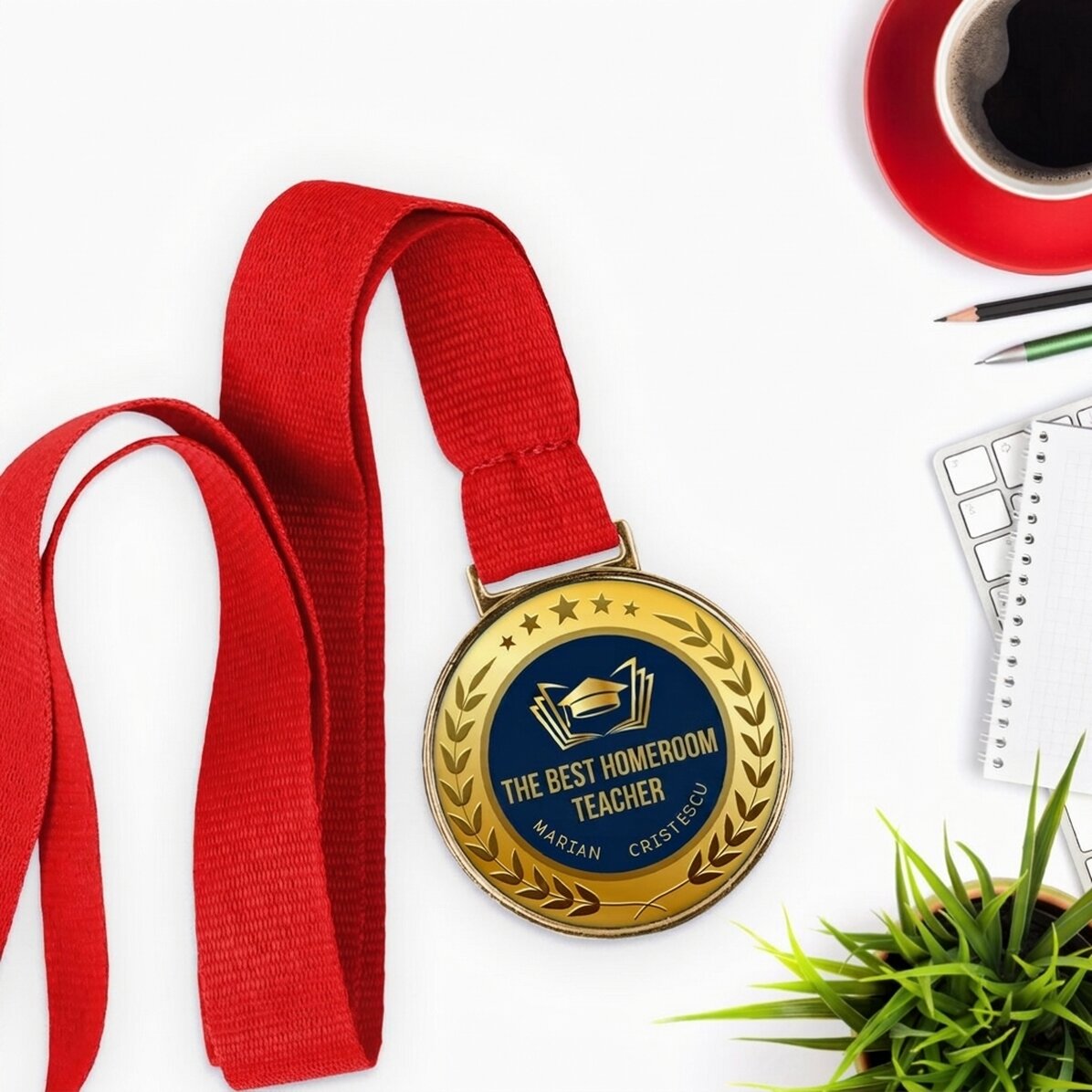 Personalisierte Medaille mit Text – Der beste Klassenlehrer
