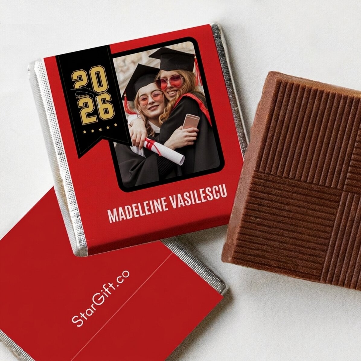 Personalisierte Mini-Schokolade mit Namen und Jahrgang für Absolventen