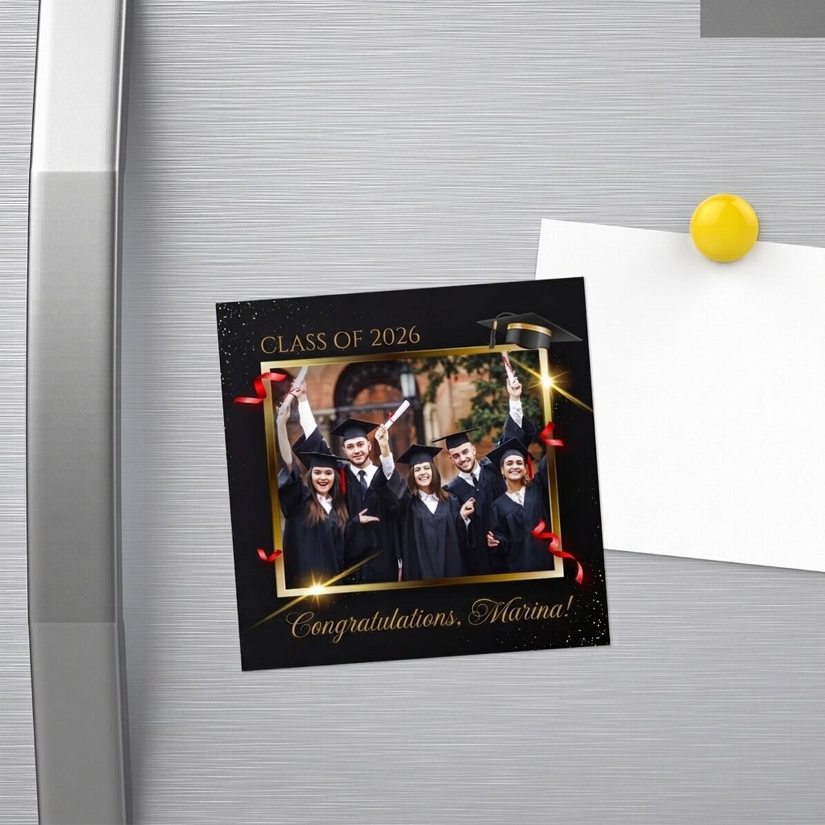 Individuell gestalteter Magnet 10x10 mit Foto und Text – Abschluss