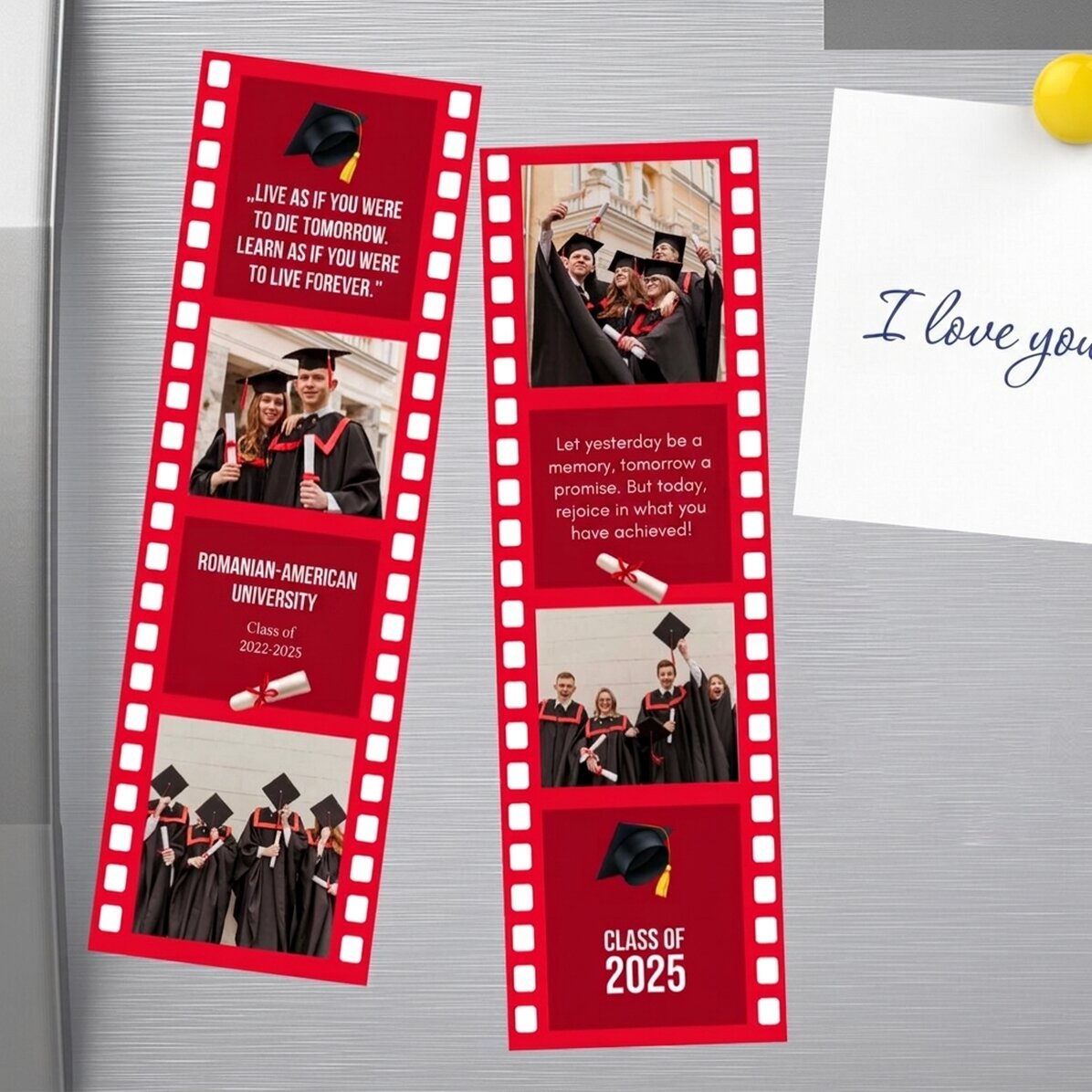 Set mit 2 personalisierten Magneten mit Fotos und Text zum Schulabschluss