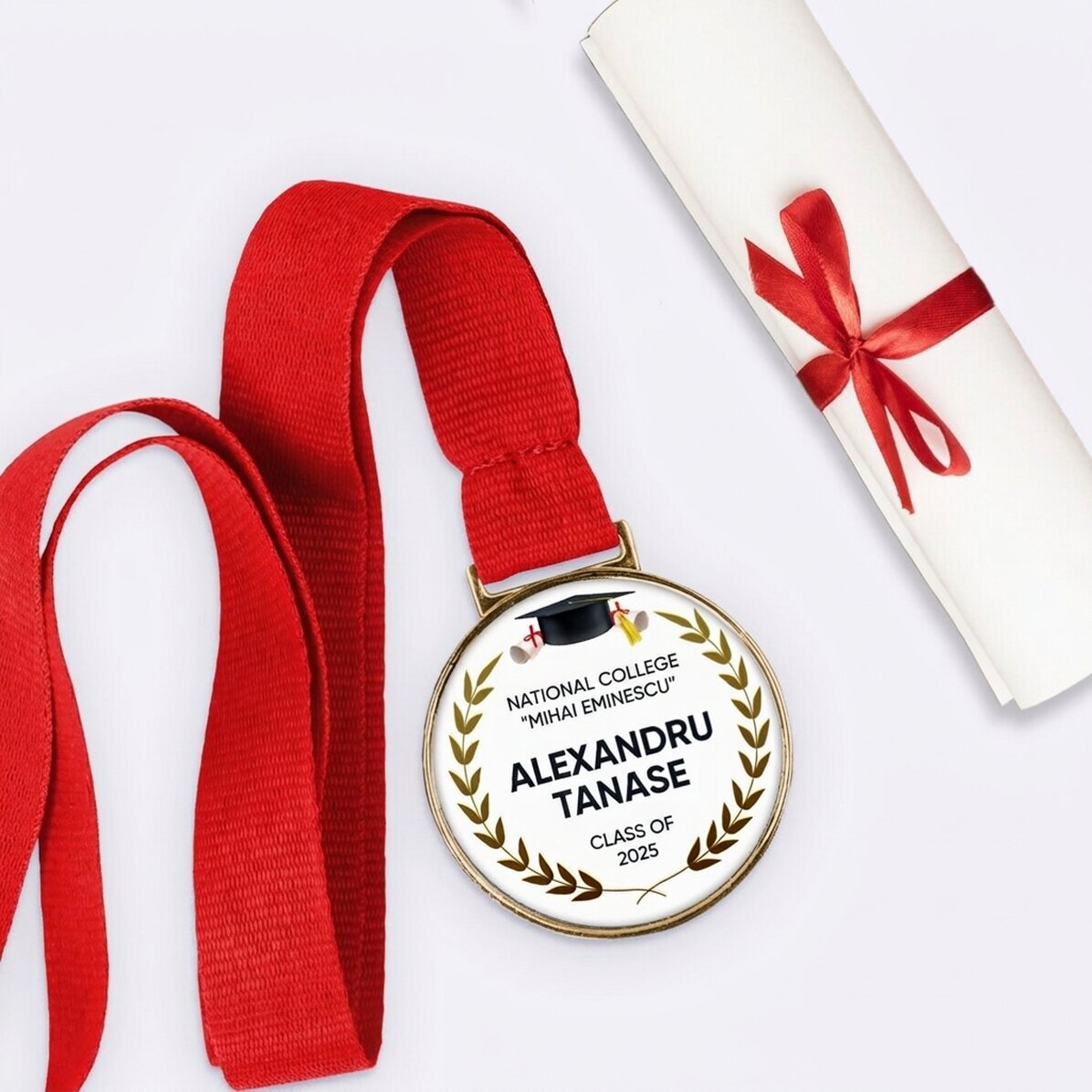 Personalisierte Medaille mit Text – Glückwünsche zum Abschluss