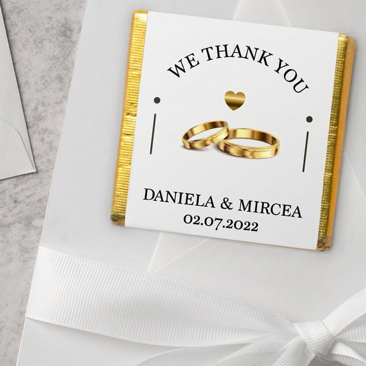 Personalisierte Mini-Schokoladenpralinen als Hochzeitsgeschenk mit Text – Vielen Dank
