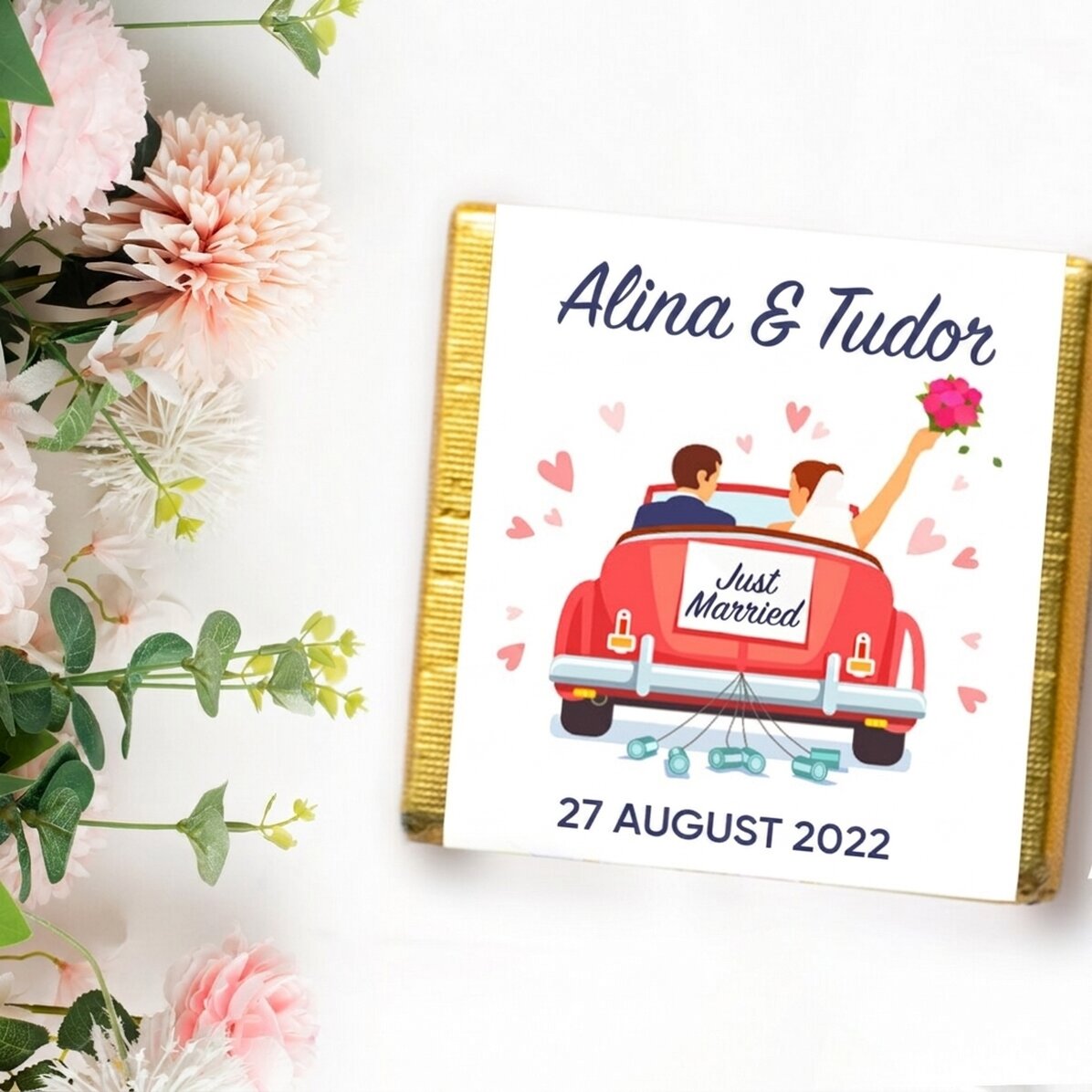 Personalisierte Mini-Schokoladenpraline mit Aufdruck – „Just married“