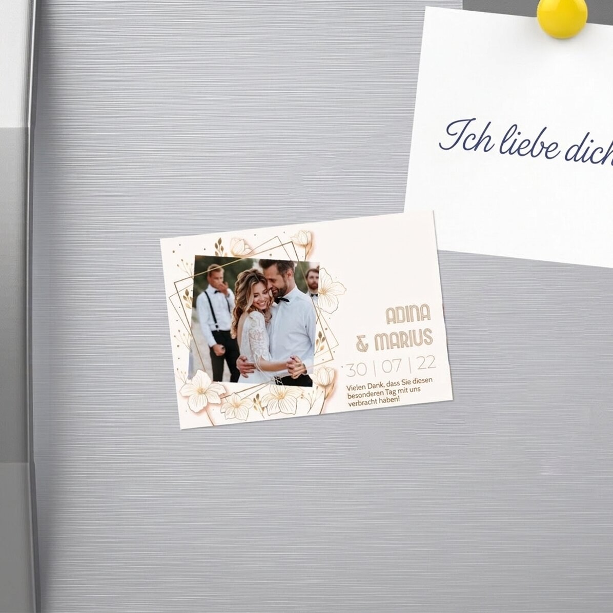 Individuell gestalteter Magnet (10 x 7 cm) mit Foto und Text – Hochzeitsgeschenk