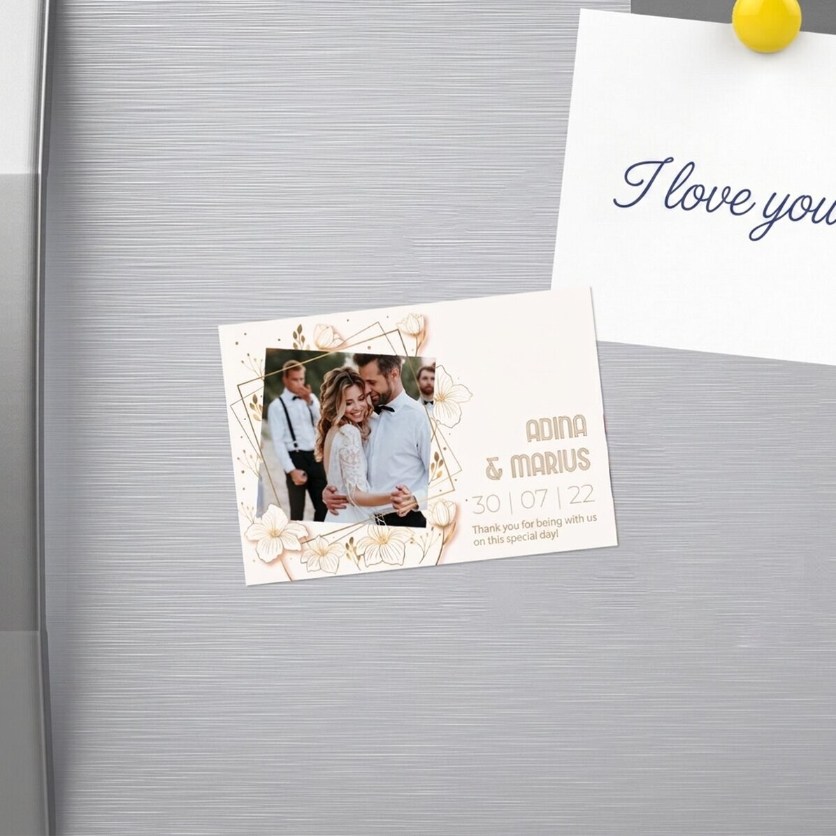 Individuell gestalteter Magnet (10 x 7 cm) mit Foto und Text – Hochzeitsgeschenk