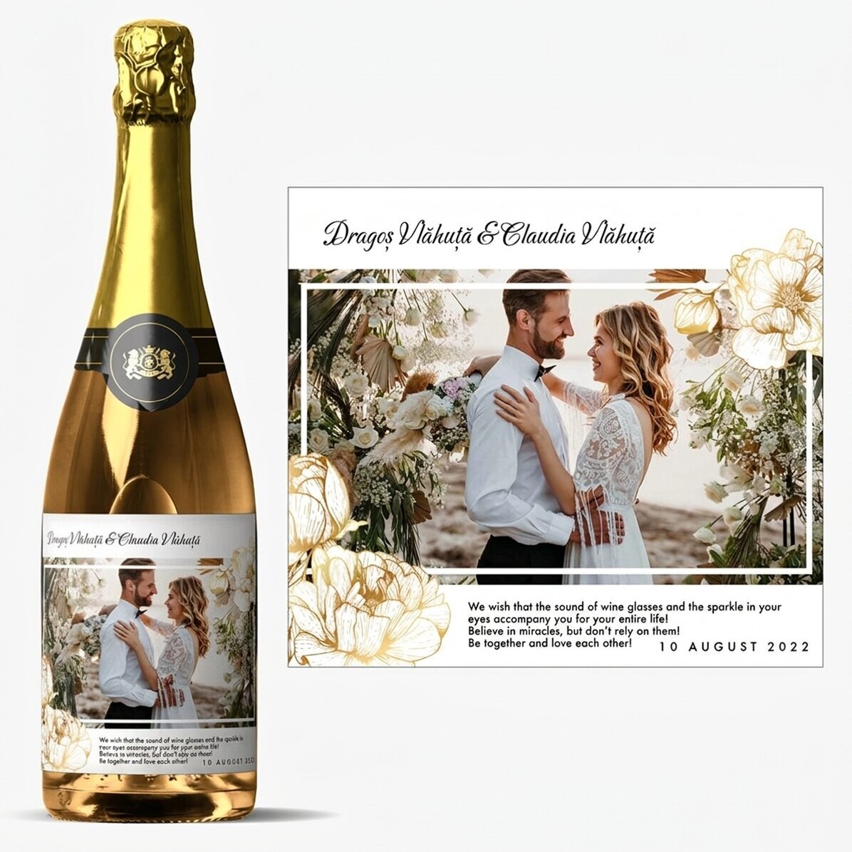 Personalisierter Sekt mit Text und Foto – Hochzeitsglückwunsch