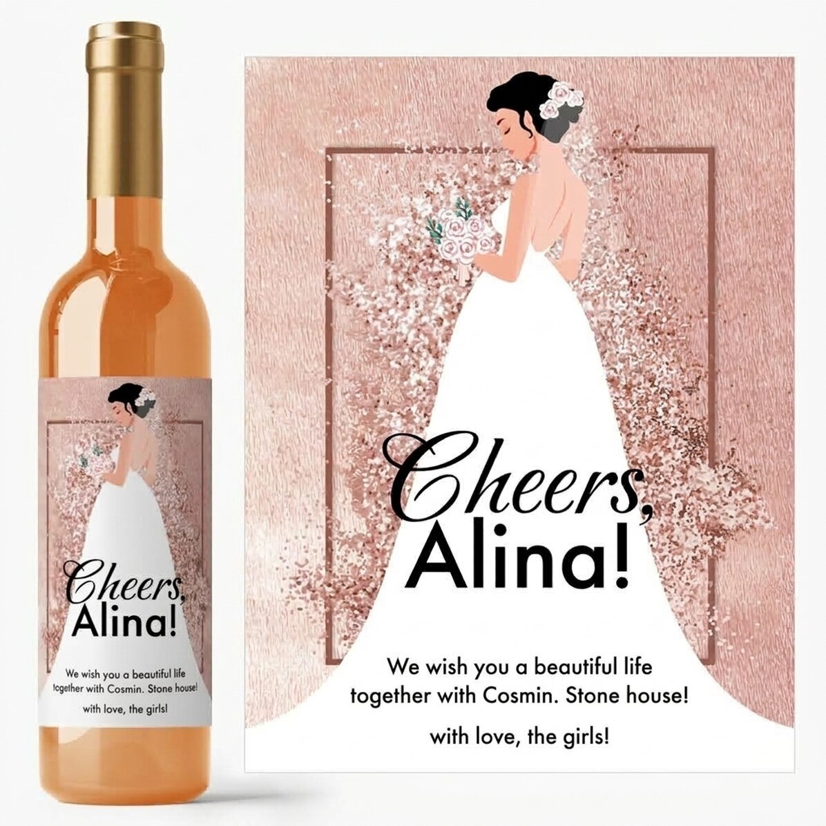 Personalisierter Wein mit einer Botschaft für die zukünftige Braut