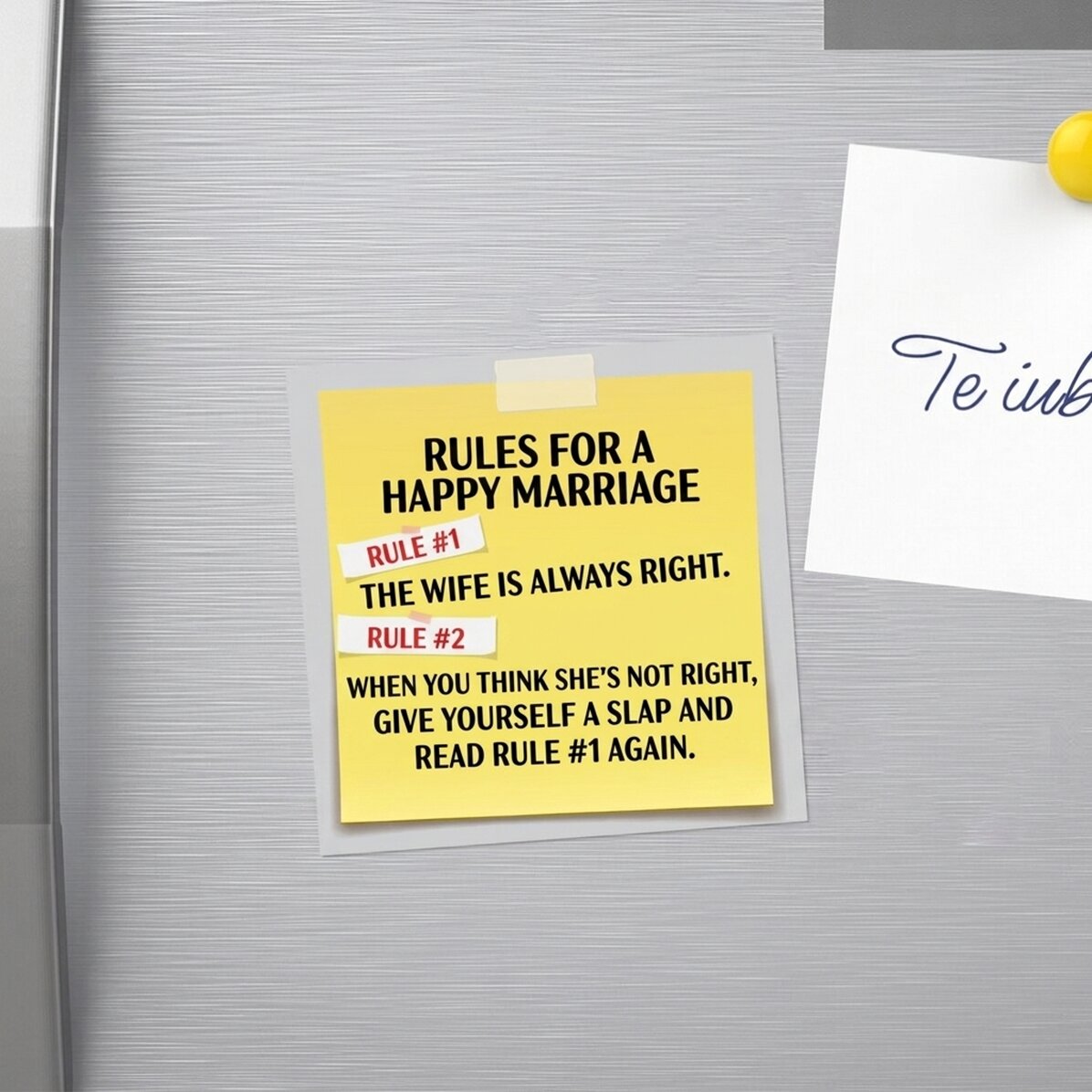 Individuell gestalteter Magnet 10x10 mit Text – Regeln in der Ehe