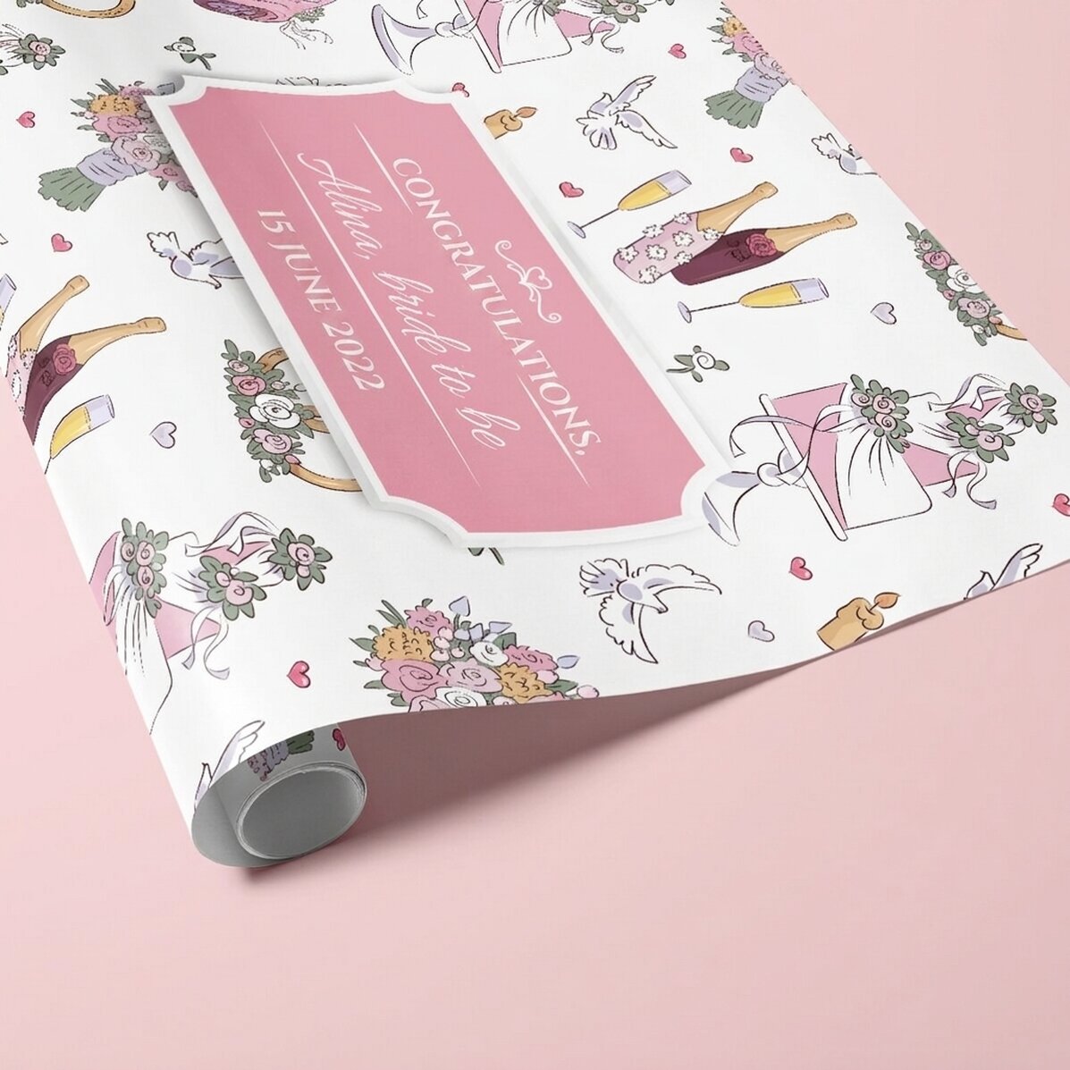 Individuell gestaltetes Geschenkpapier mit Text – Hochzeit
