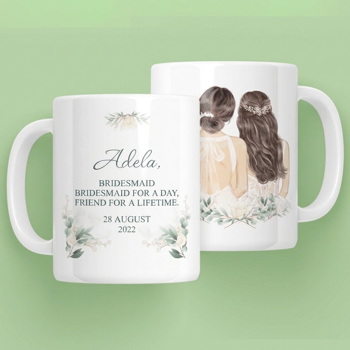 Personalisierter Becher mit Text – Brautjungfer