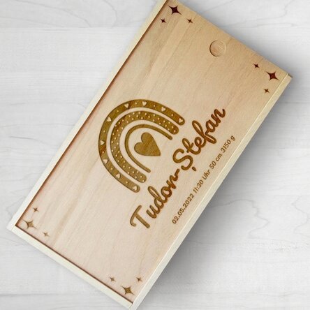 Personalisierte Geschenkbox aus Holz mit Text – Erinnerungsbox für Neugeborene