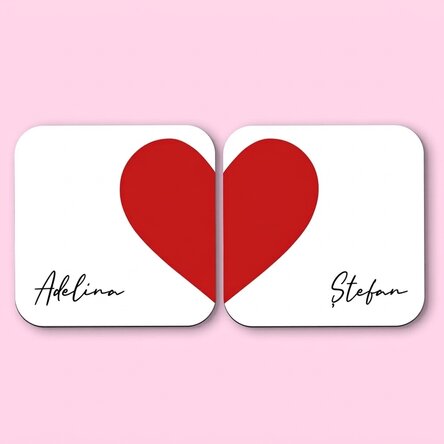 Set mit 2 personalisierten Untersetzern mit Text – Herz