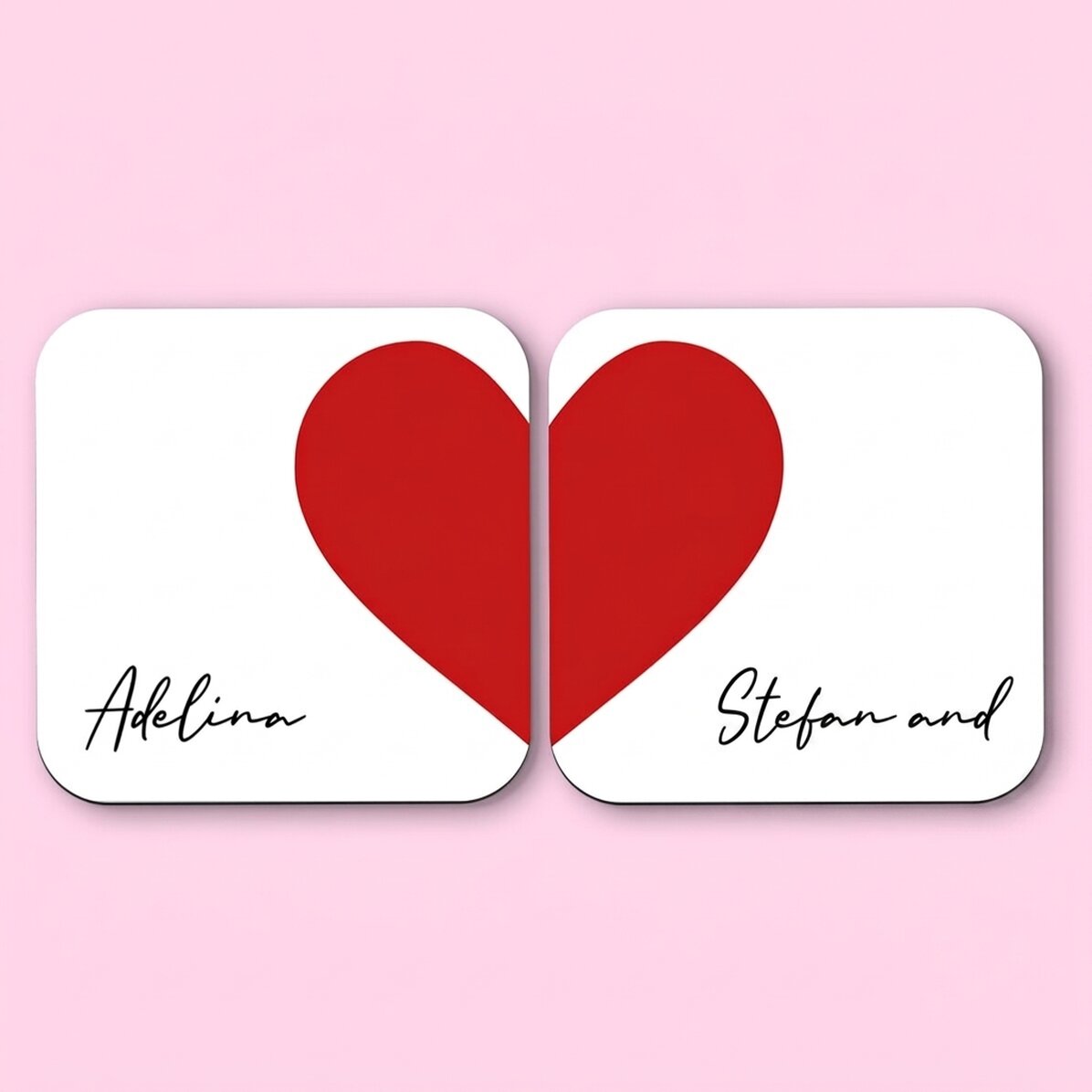 Set mit 2 personalisierten Untersetzern mit Text – Herz
